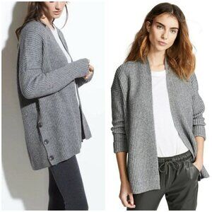 💕VINCE💕 Ribbed Side Buttoned Open Cardigan Sweater ~ Grey Wool Yak Small NWOT